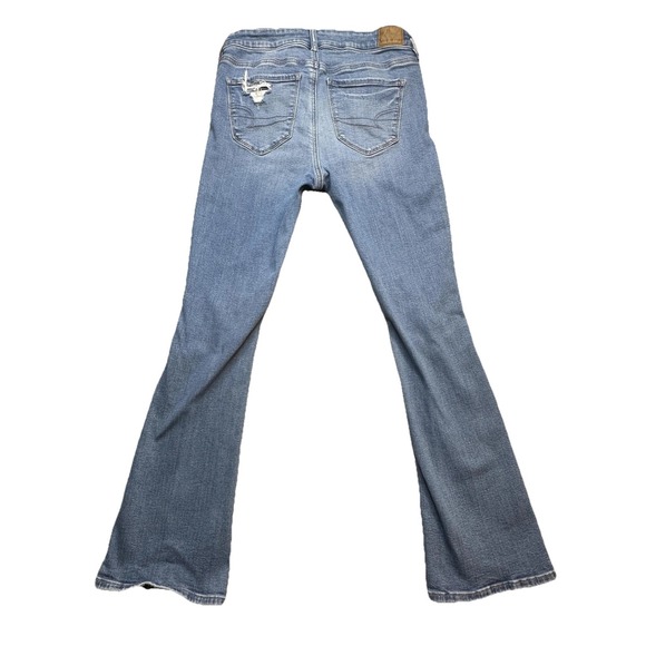 American Eagle Jeans Womens 10 Short Blue Hi Rise Skinny Kick Distressed Denim